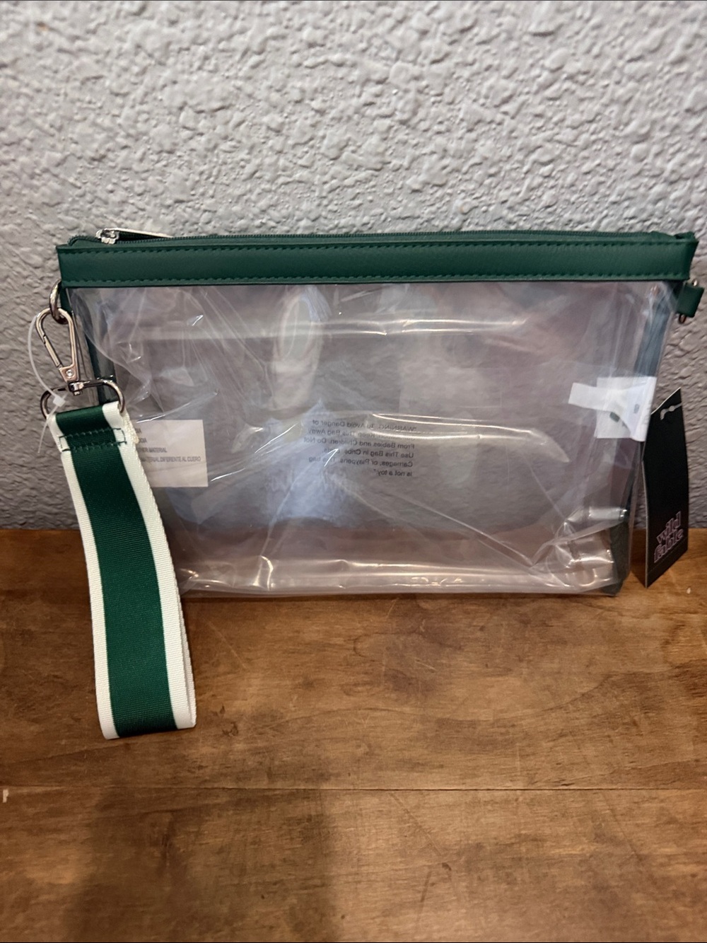 Wild Fable Clear Clutch with Green Trim and Strap Purse